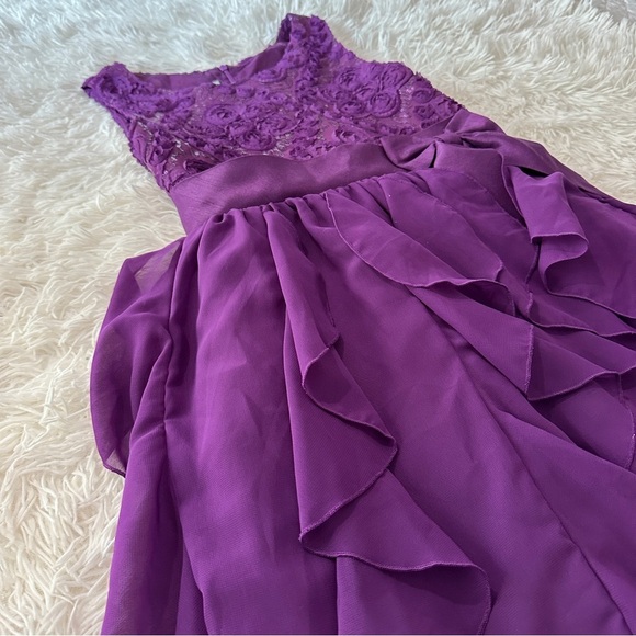 Charming Mia Juliana Girls Purple Ruffle Party Dress w/ Lace & Bow – Size 16 - Picture 4 of 15